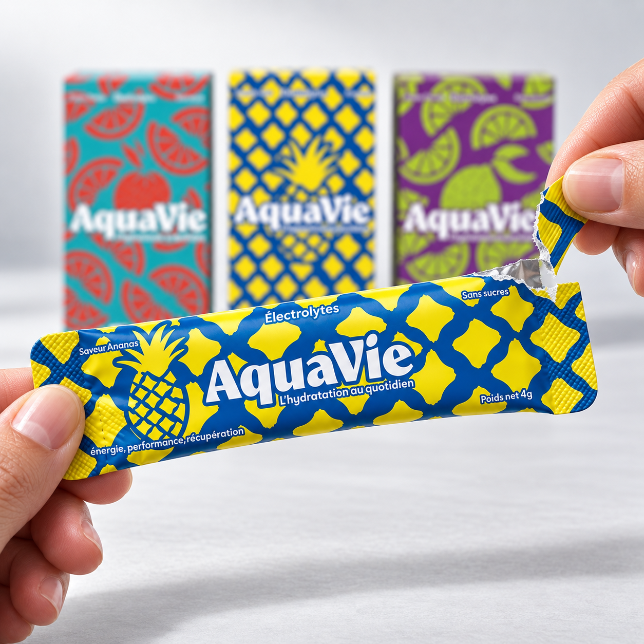Un sachet AquaVie que l'on déchire
